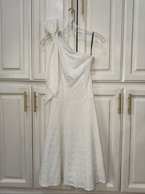 Nanette Lepore Ivory One-Shoulder Textured Dress with Bow SZ 0